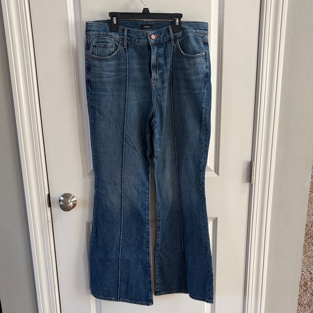 Express High Rise 70s Flare Jeans - Blue